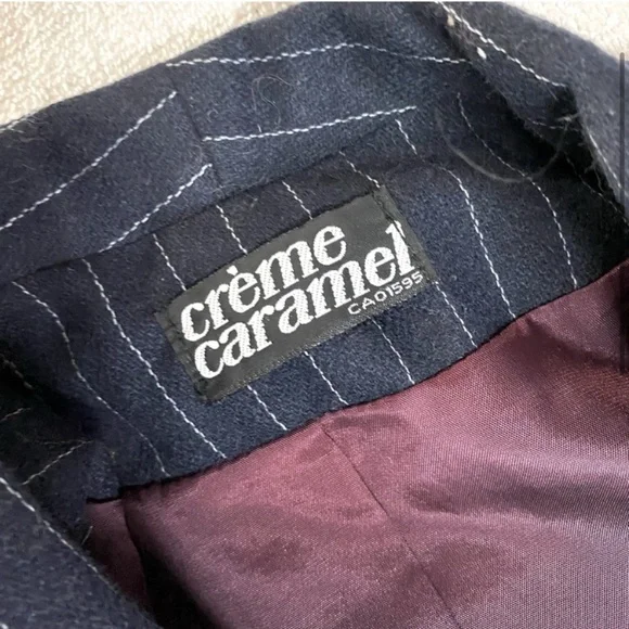 Vintage Crème Caramel Navy Blue Pinstriped Suit Skirt Set S - Picture 3 of 13